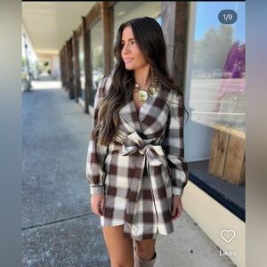 Brown and white checked dress
